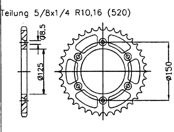 für KTM 250 XC-F 07-09 Kettenrad 48 Zähne