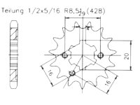 Ritzel vorne 16 Zähne für Yamaha 80 DT LC2