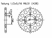 Kettenrad für Yamaha XT 125 2YE Zähnezahl 53