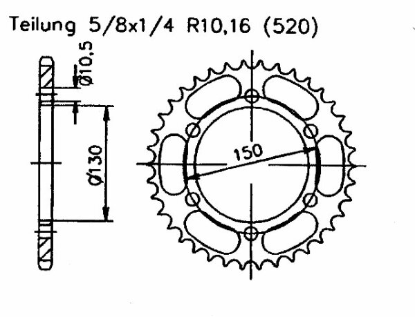 Kettenrad für Yamaha YZF 600 R-T,V,W Umrüstkit auf stärkere Kettenteilung 520 Zähnezahl 47