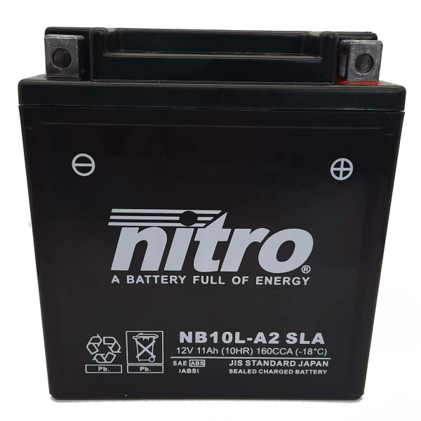 NITRO Batterie passend f&uuml;r KAWASAKI KZ250 CSR, LTD Bj 80-83 (YB10L-A2)