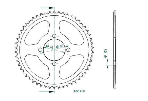 Kettenrad für Yamaha TT-R 125 LWE 19CM Zähnezahl 54