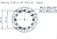 Kettenrad für Yamaha YZ 450 F-W,X,Y,Z,A,B,D,E (33D)...