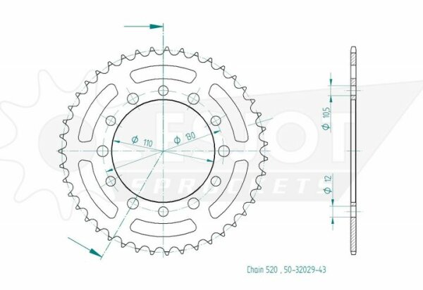 Kettenrad für Yamaha YZF-R7 750 Umrüstkit auf stärkere Kettenteilung 520 Zähnezahl 43
