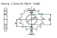 Ritzel für Yamaha DT 125 R/RE/X vorne 16 Zähne