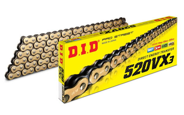 DID Kette VX3 X-Ring 520x104 Glieder offen Gold Clipschloss