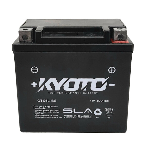 KYOTO Batterie passend f&uuml;r KYMCO Dink 50 LC Bj 01-07 (YTX5L-BS)