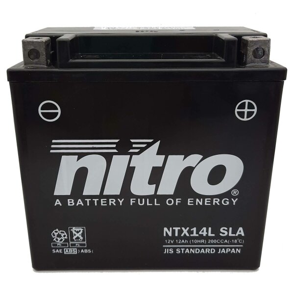 NITRO Batterie passend f&uuml;r HARLEY-DAVIDSON Sportster 1200 Custom 110th Bj 12-13 (YTX14L-BS)