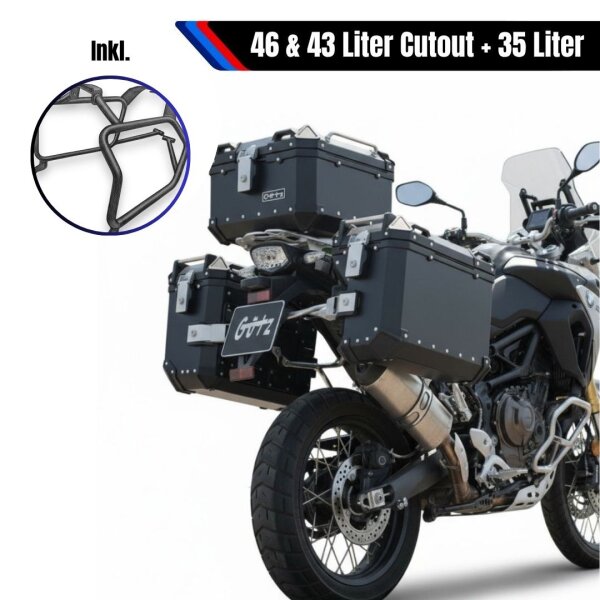 Alukofferset & Träger schwarz für BMW F 750-900 GS 35L & 46L Top & Seitenkoffer Cutout