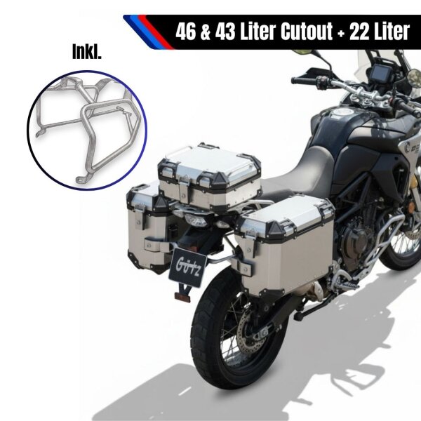 Alukofferset & Träger silber für BMW F 750-900 GS 22L & 46L Top & Seitenkoffer Cutout