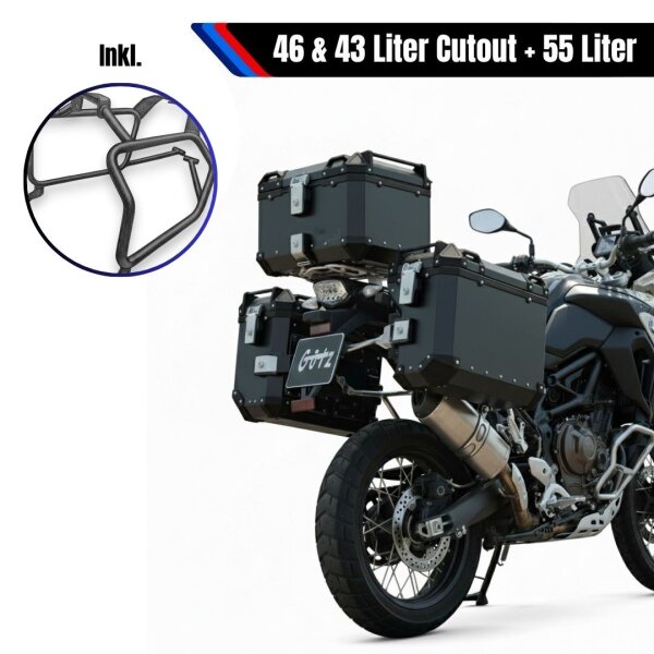 Alukofferset & Träger Schwarz für BMW G 310 R 55L &46L Top & Seitenkoffer Cutout