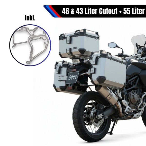 Alukofferset & Träger Silber für BMW G 310 R 55+2x46L Top & Seitenkoffer Cutout
