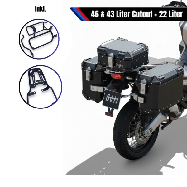 Kofferset & Träger schwarz für Honda X-ADV 750 22+46L Top & Seitenkoffer Cutout