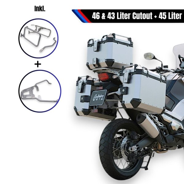 Kofferset & Träger Silber für Honda X-ADV 750 45+46L Top & Seitenkoffer Cutout
