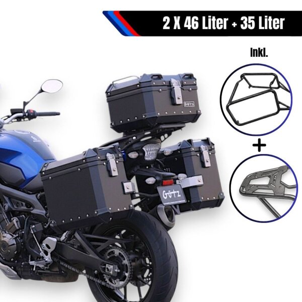 Alukofferset & Träger Schwarz für BMW R 1300 GS 35 L Topcase & Seitenkoffer 2 X 46 L