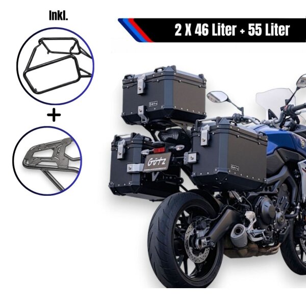 Alukofferset & Träger Schwarz für BMW R 1300 GS 55 L Topcase & Seitenkoffer 2 X 46 L