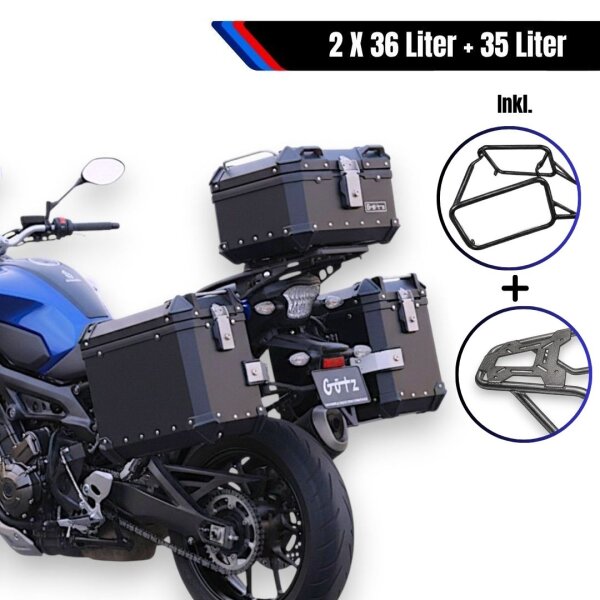 Alukofferset & Träger Schwarz für BMW R 1300 GS 35 L Topcase & Seitenkoffer 2 X 36 L