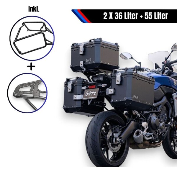 Alukofferset & Träger Schwarz für Honda NC 750 X 55 L Topcase & Seitenkoffer 2 X 36 L