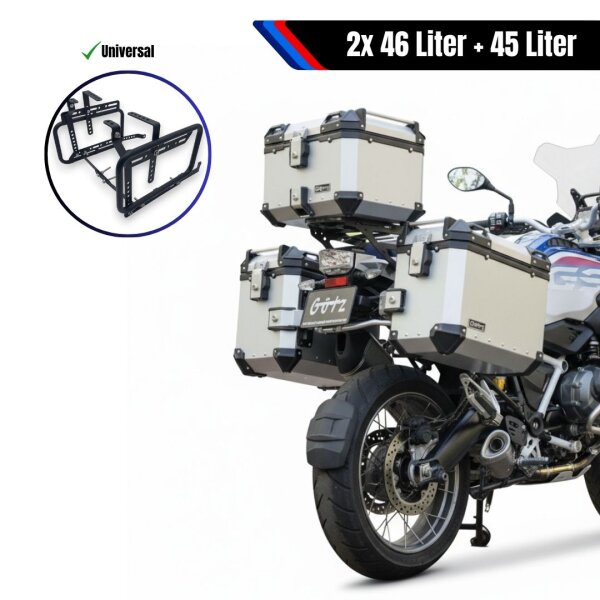 Alukofferset & universal Träger 45L & 46L silber Top & Seitenkoffer Motorrad