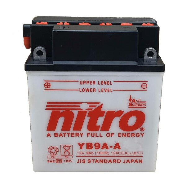 NITRO Batterie Dry Charged (ohne Batteries&auml;ure) 12V/9Ah (YB9A-A)