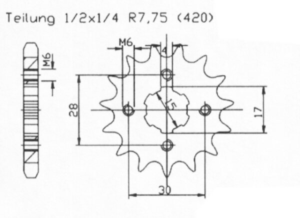 Ritzel für Honda MT 80 SA HC02 vorne 15 Zähne