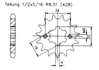 Ritzel vorne 16 Zähne für Yamaha DT 125 LC2, LC3